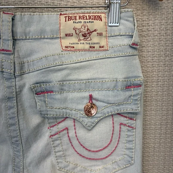 NWT True Religion Halle Jeans Women 26 High Rise Super Skinny Pink Stitching - Picture 10 of 12
